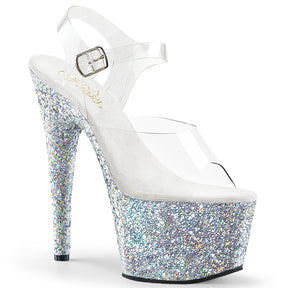 ADORE-708LG Ankle Peep Toe High Heel Silver & Clear Multi view 1