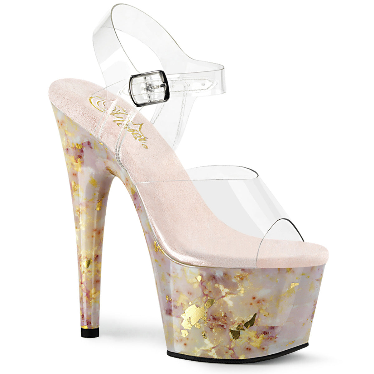 ADORE-708MB Clear & Rose Gold Ankle Peep Toe High Heel