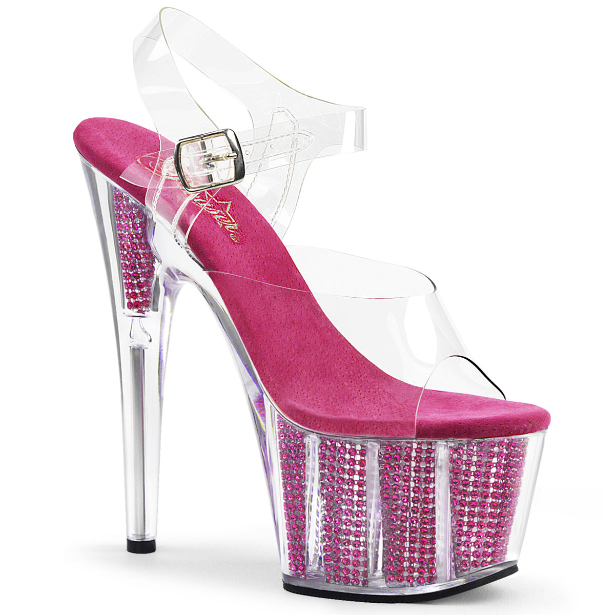 ADORE-708SRS Clear & Silver Ankle Peep Toe High Heel Pink Multi view 1