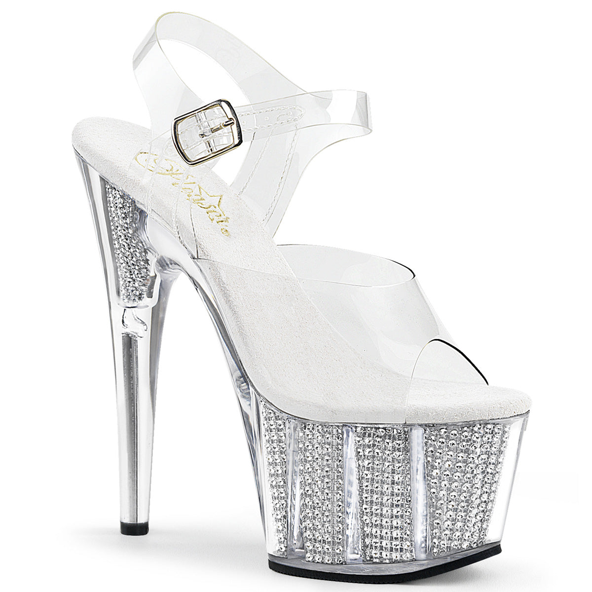 ADORE-708SRS Clear & Silver Ankle Peep Toe High Heel  Multi view 1