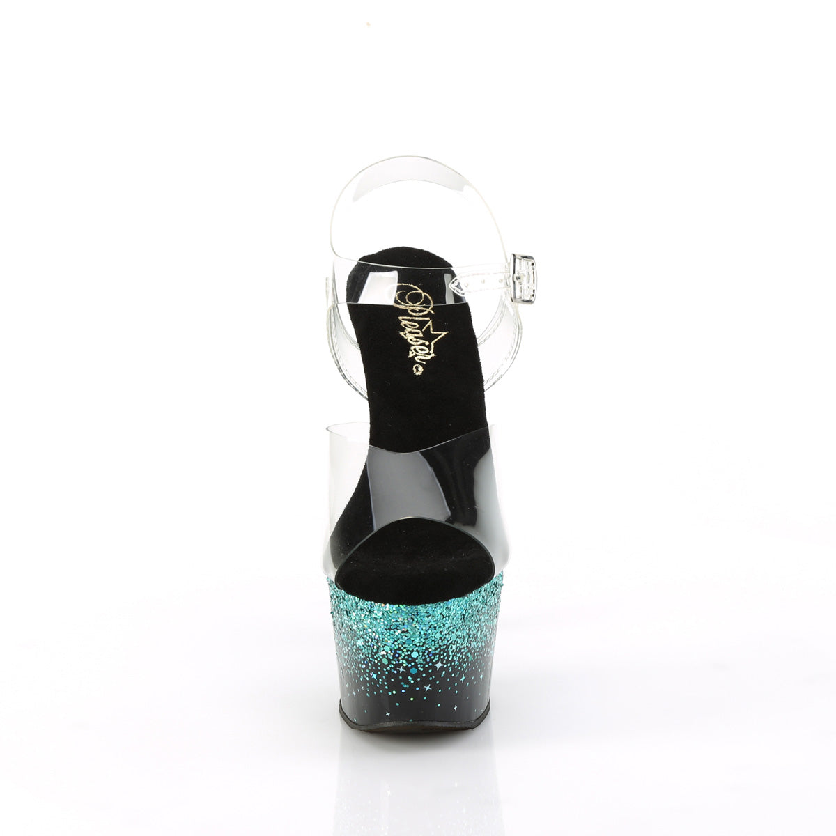 ADORE-708SS Black & Blue Ankle Peep Toe High Heel Green & Clear Multi view 5