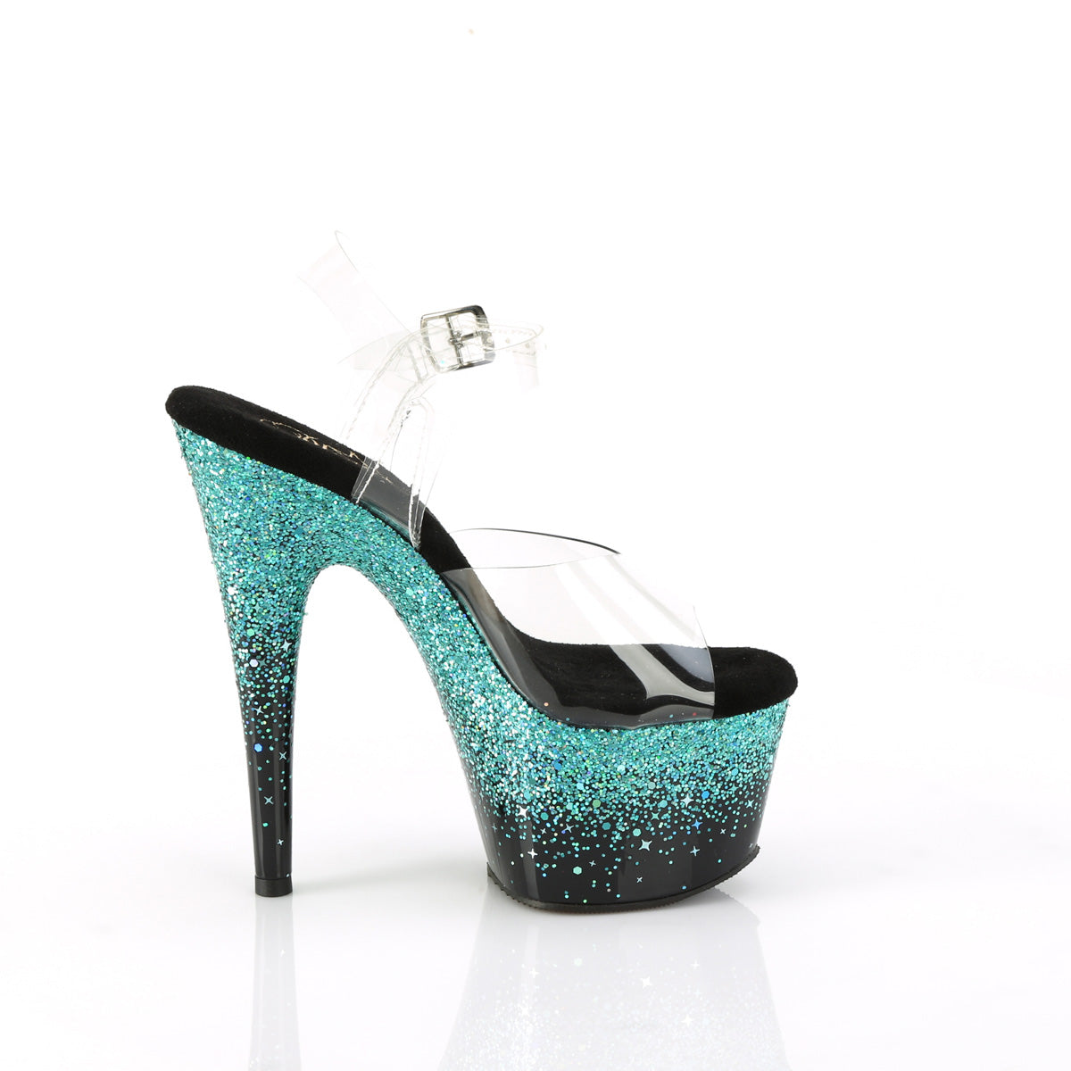 ADORE-708SS Black & Blue Ankle Peep Toe High Heel Green & Clear Multi view 2