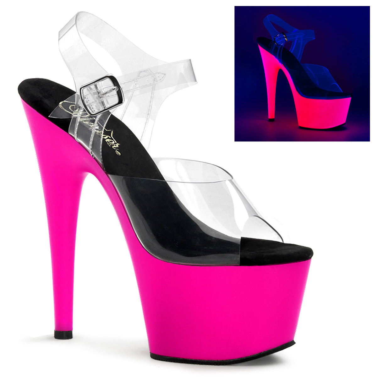 ADORE-708UV Clear & Pink Ankle Peep Toe High Heel