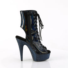BEJEWELED-1016-6 Black & Silver Calf High Peep Toe Boots