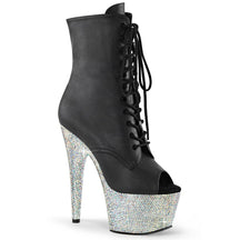 BEJEWELED-1021-7 Black & Silver Calf High Peep Toe Boots