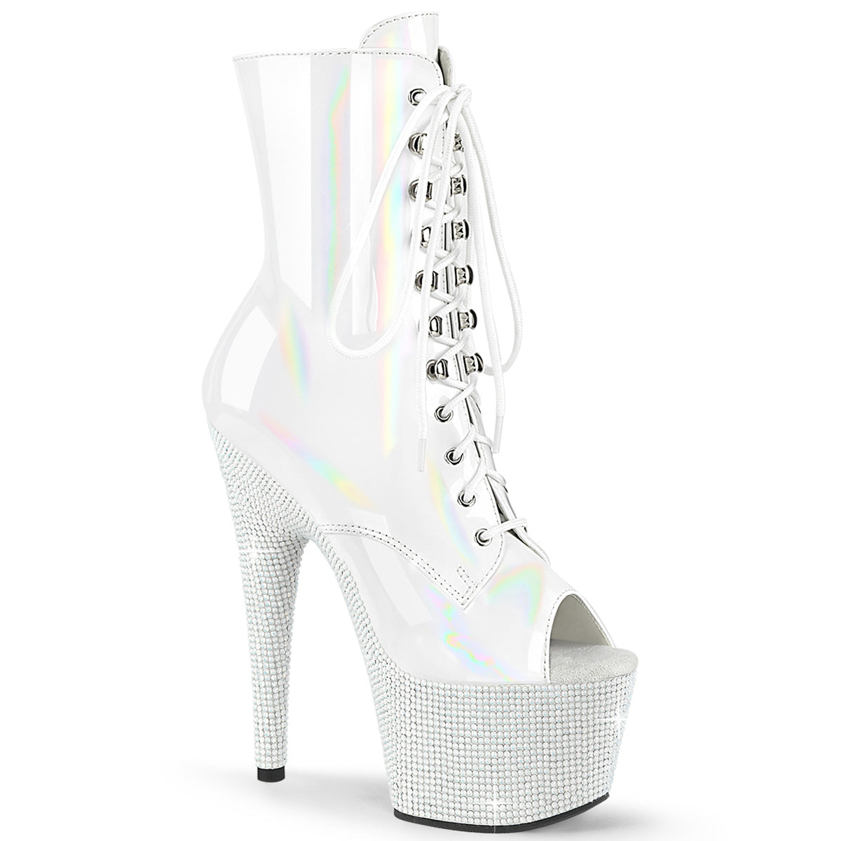 BEJEWELED-1021-7 Black & Silver Calf High Peep Toe Boots White Multi view 1