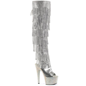 BEJEWELED-3019RSF-7 Silver & Black Knee High Peep Toe Boots Silver Multi view 1