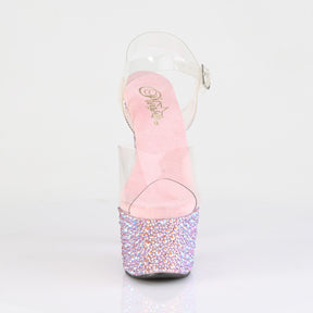 BEJEWELED-708MS Clear & Silver Ankle Peep Toe High Heel Pink Multi view 5