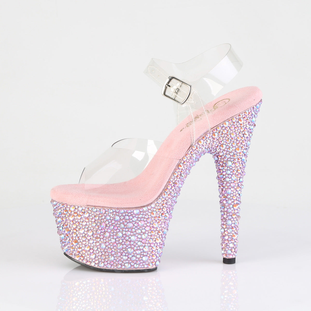 BEJEWELED-708MS Clear & Silver Ankle Peep Toe High Heel Pink Multi view 4