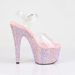BEJEWELED-708MS Clear & Silver Ankle Peep Toe High Heel Pink Multi view 2