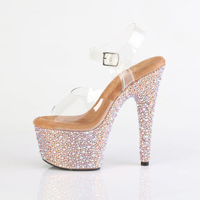 BEJEWELED-708MS Clear & Silver Ankle Peep Toe High Heel Rose Gold Multi view 4