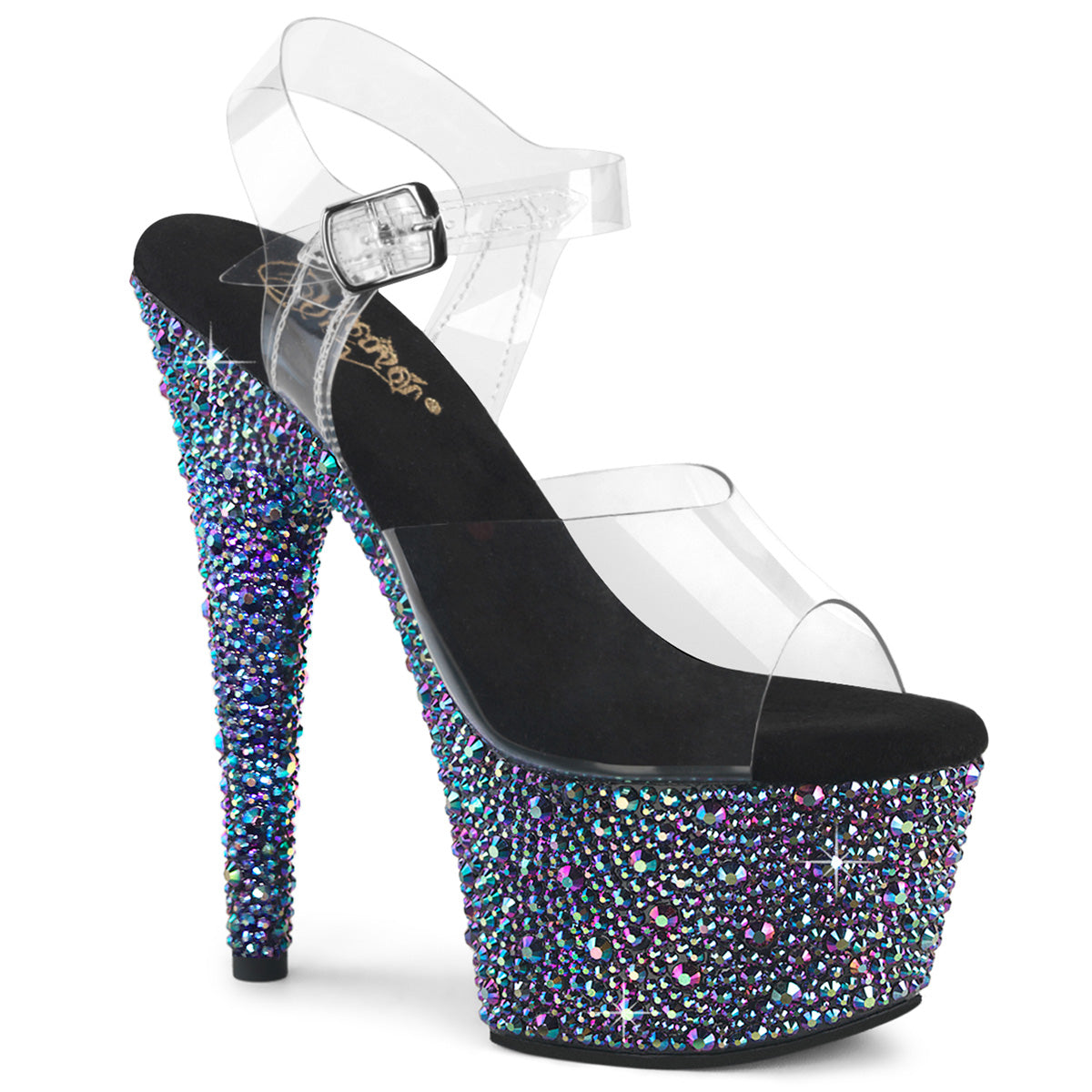 BEJEWELED-708MS Clear & Silver Ankle Peep Toe High Heel