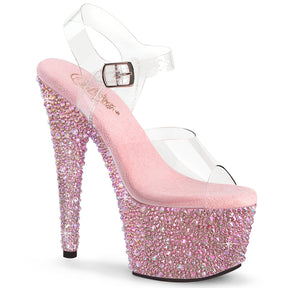 BEJEWELED-708MS Clear & Silver Ankle Peep Toe High Heel Pink Multi view 1
