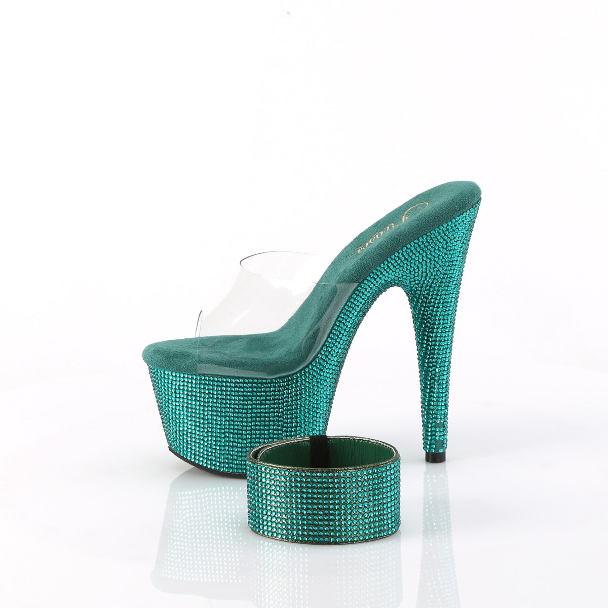 BEJEWELED-712RS Clear & Multi Colour Peep Toe High Heel Green Multi view 4