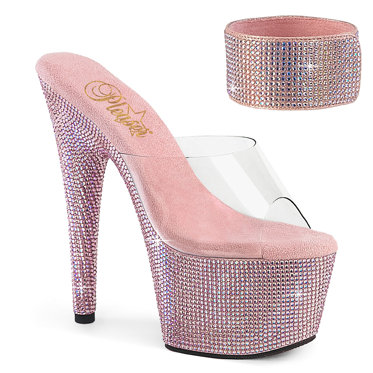 BEJEWELED-712RS Clear & Multi Colour Peep Toe High Heel Pink Multi view 1