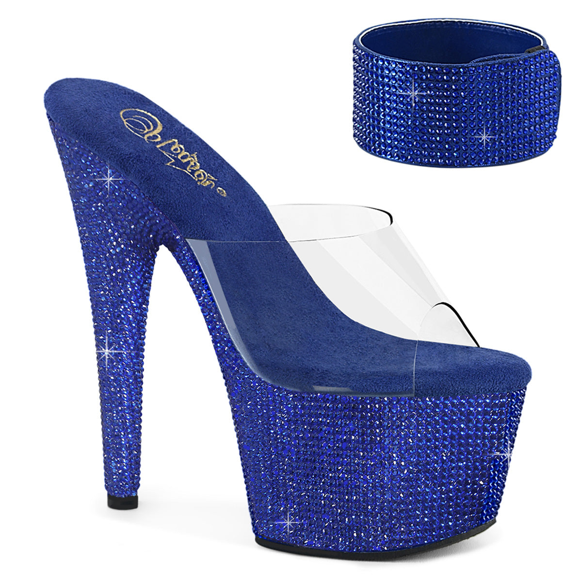 BEJEWELED-712RS Clear & Multi Colour Peep Toe High Heel Blue Multi view 1