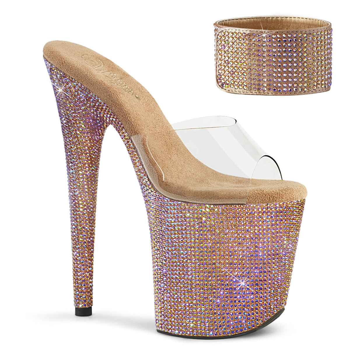 BEJEWELED-812RS Clear & Silver Ankle Peep Toe High Heel