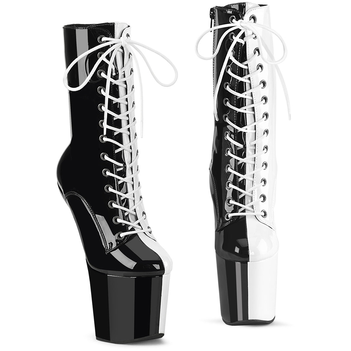 CRAZE-1040TT Black & White Calf High Heelless Boots