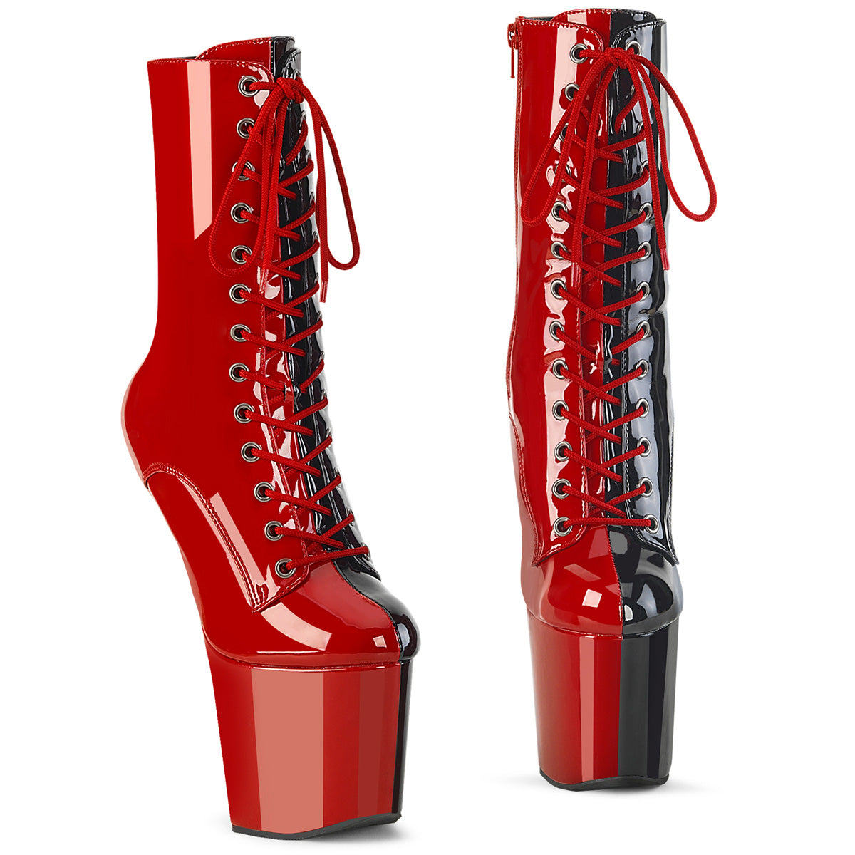 CRAZE-1040TT Black & White Calf High Heelless Boots Red Multi view 1