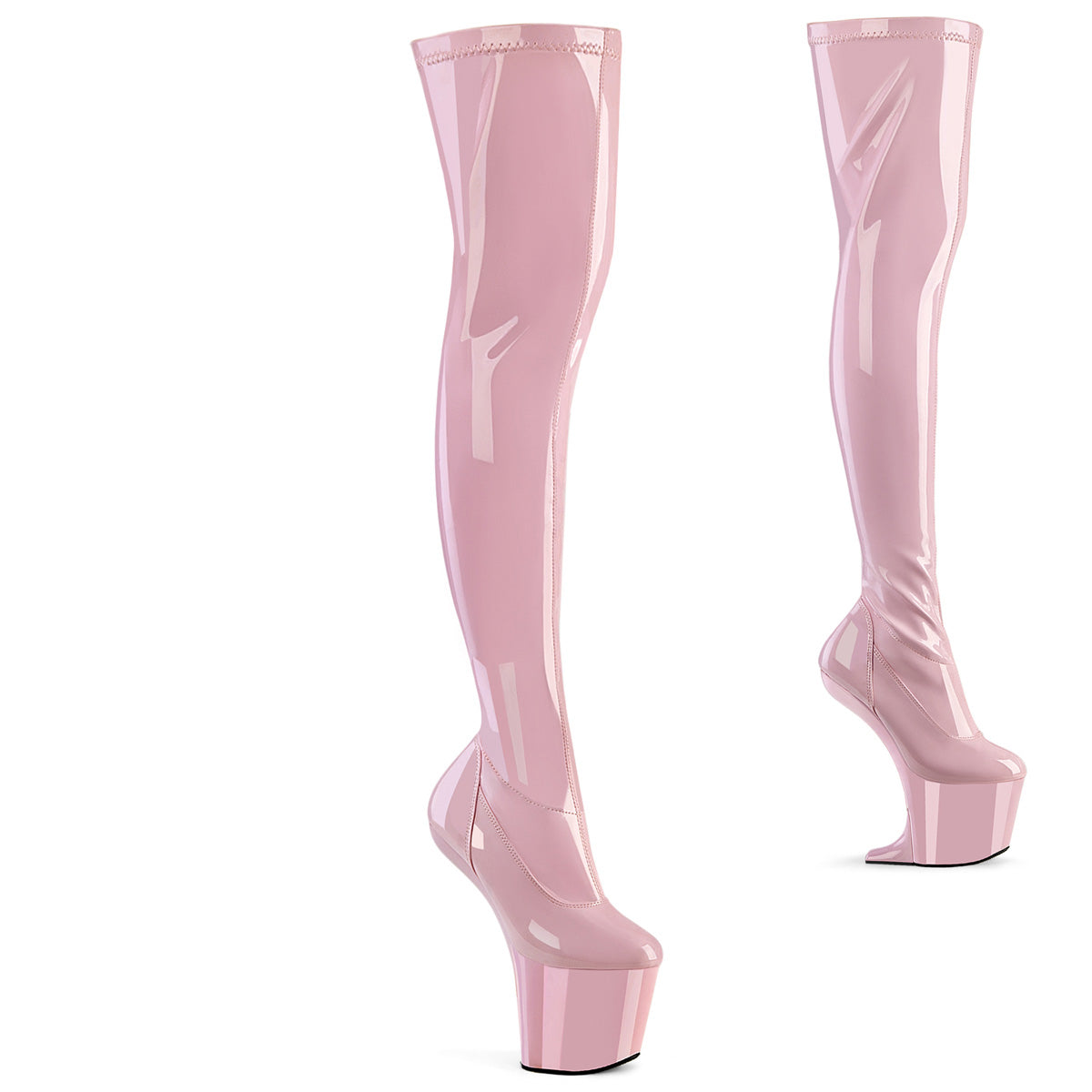 CRAZE-3000 Black Thigh High Heelless Boots Pink Multi view 1