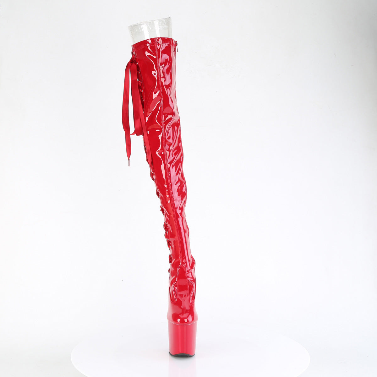 CRAZE-3050 Red Thigh High Heelless Boots Red Multi view 5
