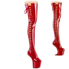 CRAZE-3050 Red Thigh High Heelless Boots Red Multi view 1