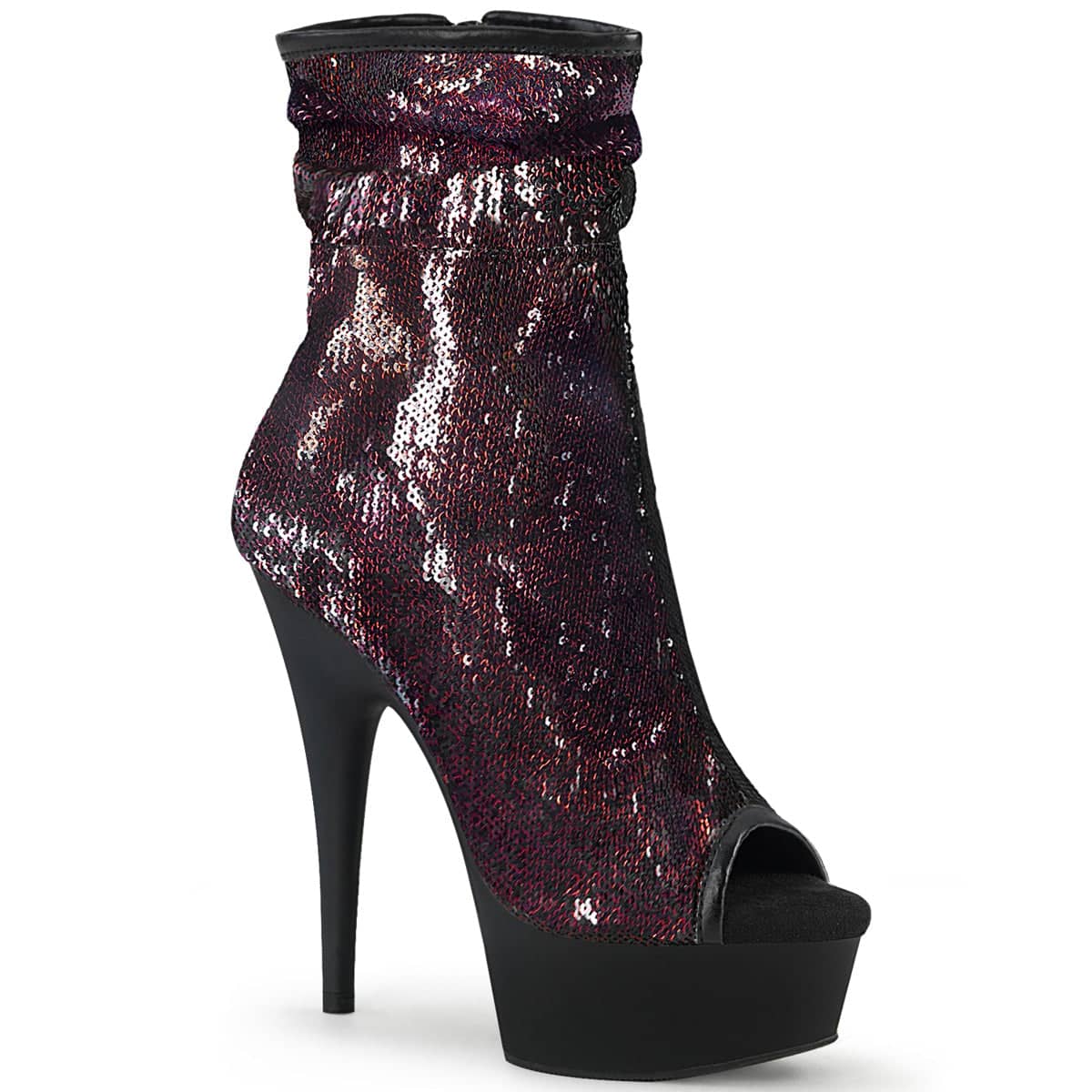 DELIGHT-1008SQ Black & Burgundy Calf High Peep Toe Boots