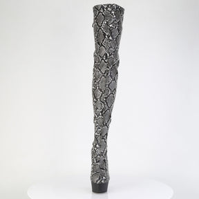 DELIGHT-3008SP-BT Snake Stretch Print Pull-On Thigh Boot Black & Grey Multi view 5