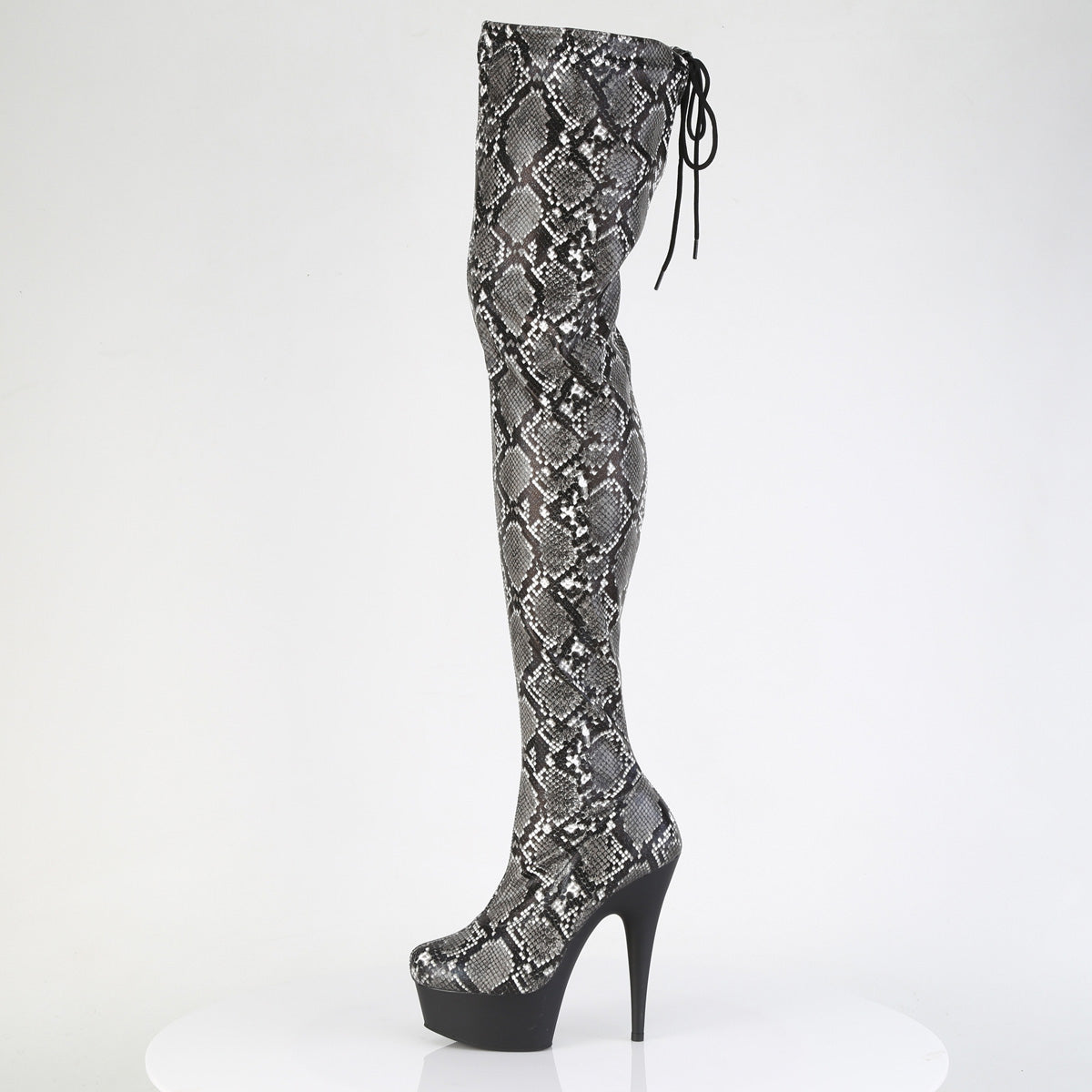 DELIGHT-3008SP-BT Snake Stretch Print Pull-On Thigh Boot Black & Grey Multi view 4