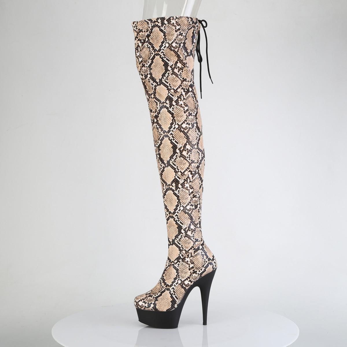 DELIGHT-3008SP-BT Snake Stretch Print Pull-On Thigh Boot Nude & Brown Multi view 4
