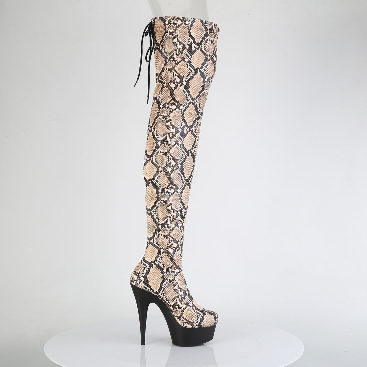 DELIGHT-3008SP-BT Snake Stretch Print Pull-On Thigh Boot Nude & Brown Multi view 2