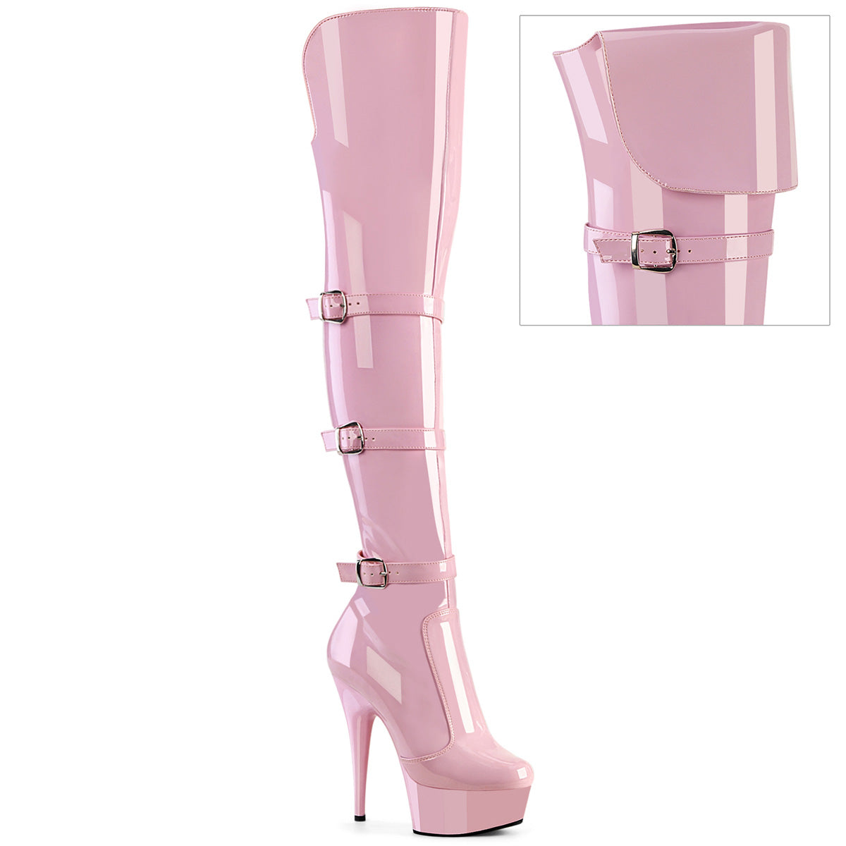 DELIGHT-3018 Triple Buckle Strap Boots Pink Multi view 1