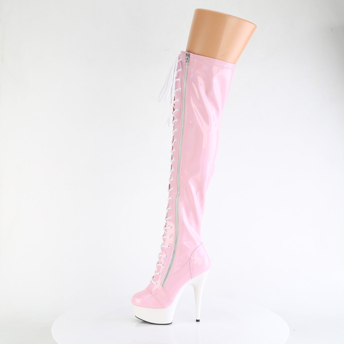DELIGHT-3029 Stiletto Heel Platform Boots Pink & White Multi view 4