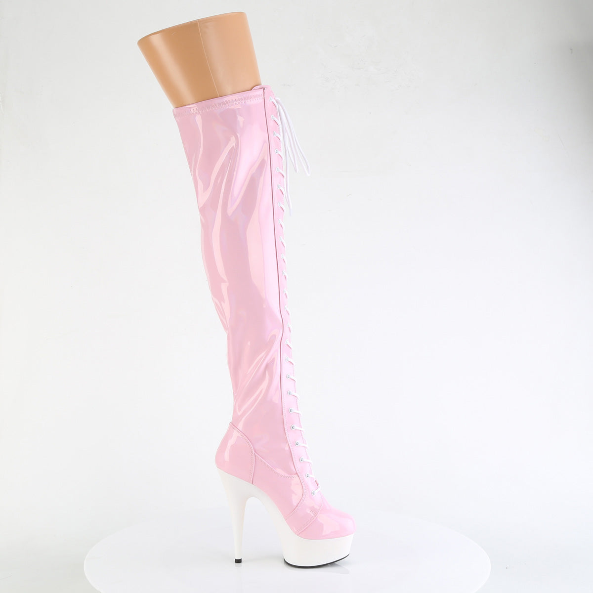 DELIGHT-3029 Stiletto Heel Platform Boots Pink & White Multi view 2
