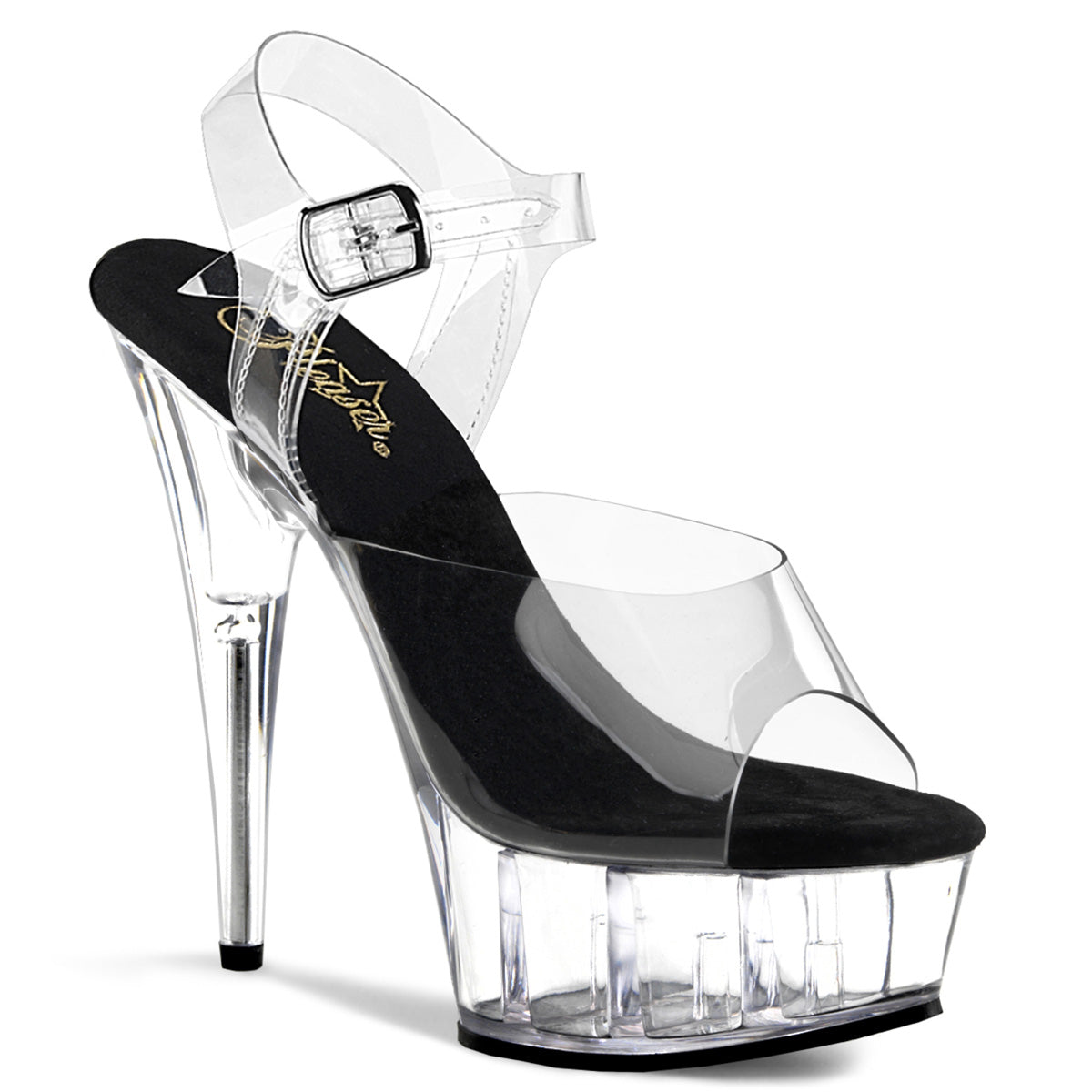 DELIGHT-608 Rose Gold & Clear Ankle Peep Toe High Heel