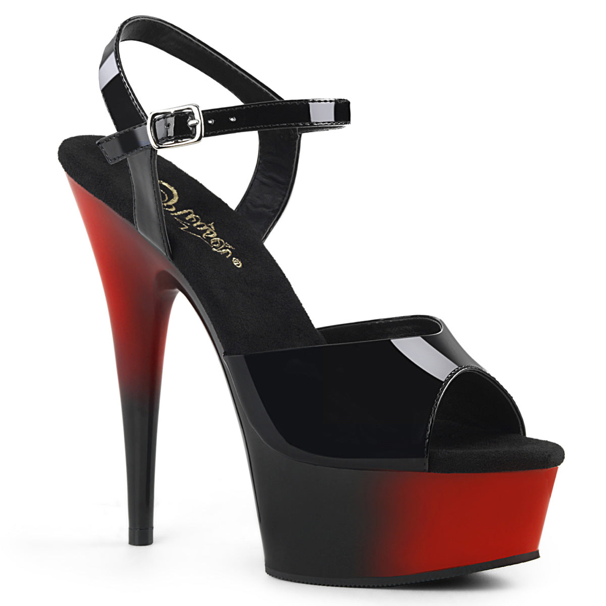 DELIGHT-609BR Red & Black Ankle Peep Toe High Heel