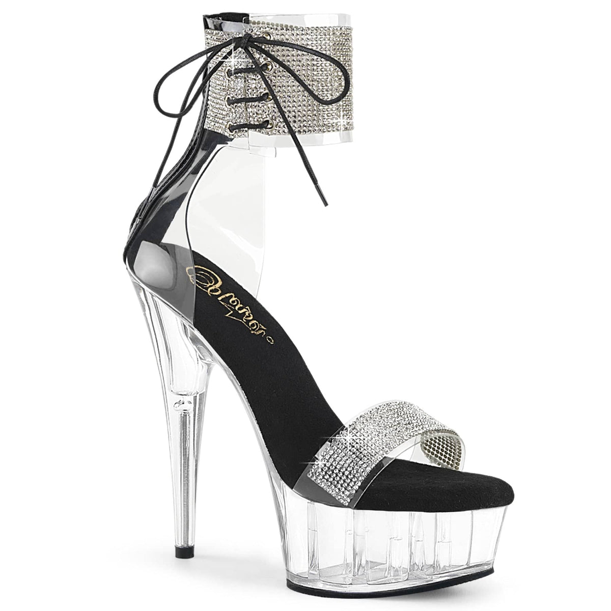 DELIGHT-627RS Silver & Clear Ankle Peep Toe High Heel