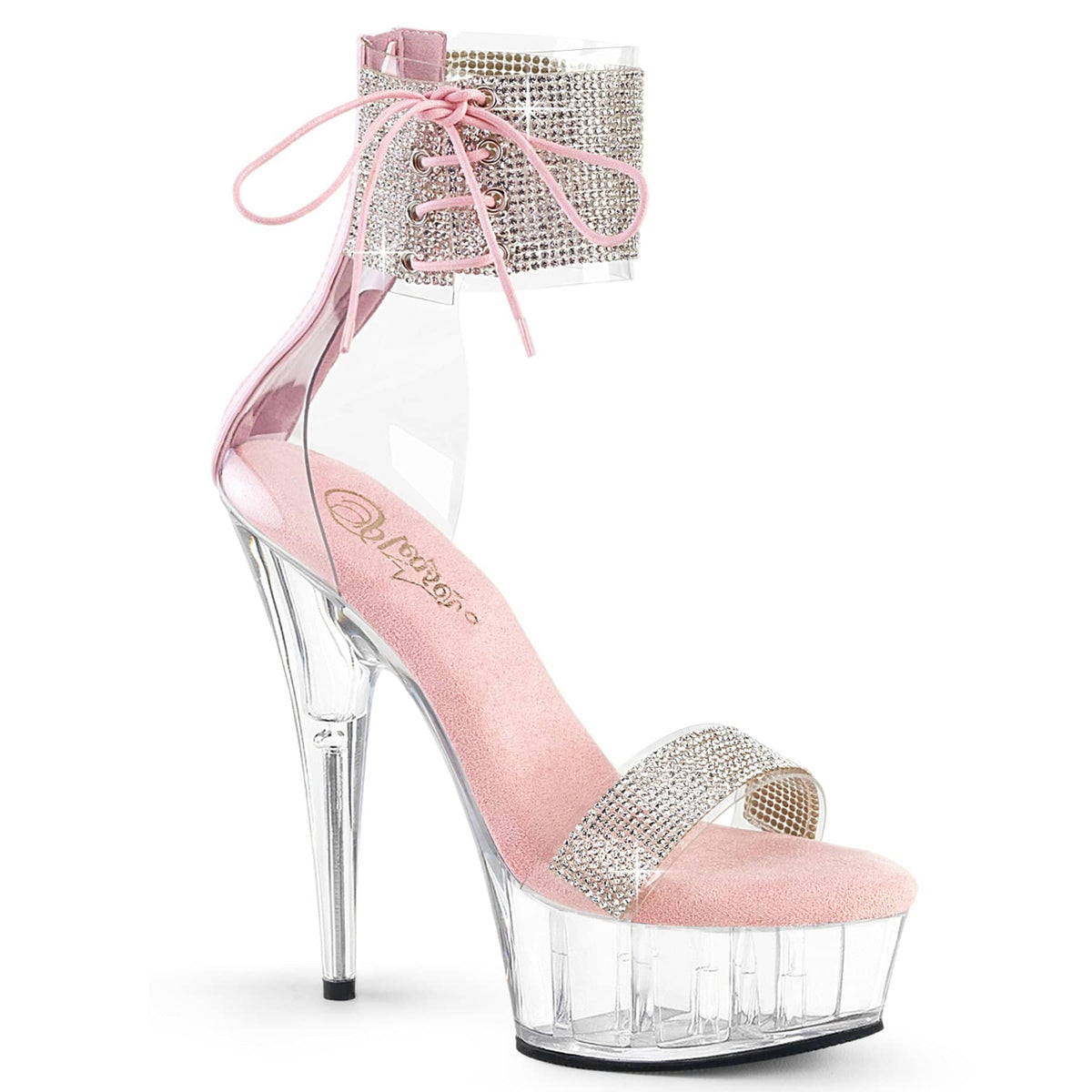 DELIGHT-627RS Silver & Clear Ankle Peep Toe High Heel