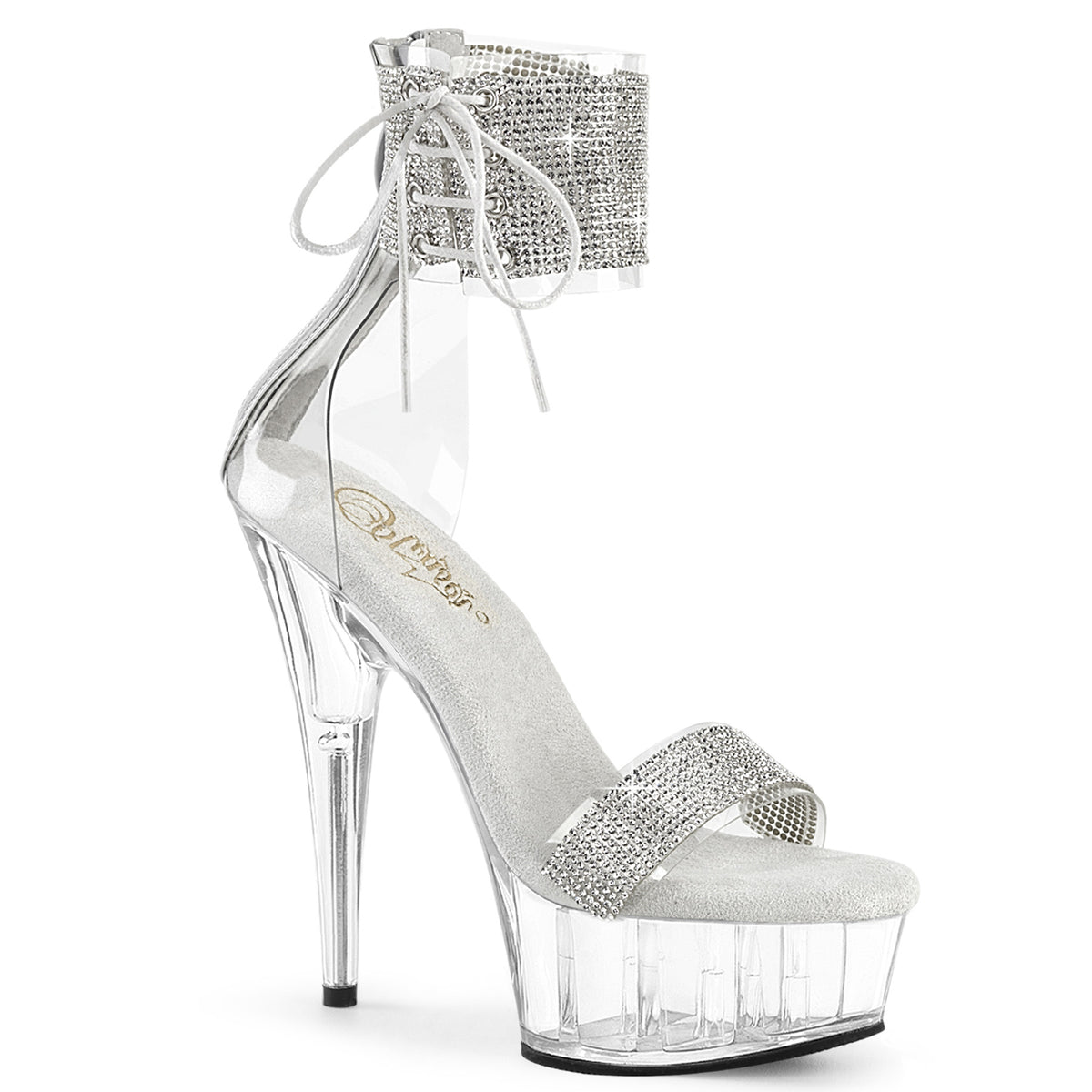 DELIGHT-627RS Silver & Clear Ankle Peep Toe High Heel
