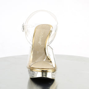 ELEGANT-408 Ankle Peep Toe High Heel Clear & Gold Multi view 5