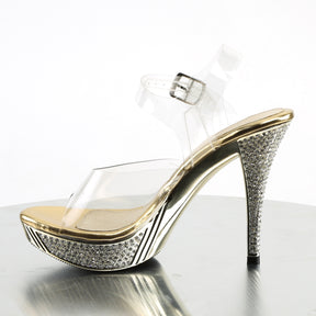 ELEGANT-408 Ankle Peep Toe High Heel Clear & Gold Multi view 4