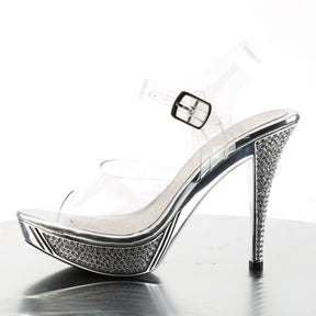 ELEGANT-408 Ankle Peep Toe High Heel Silver & Clear Multi view 4