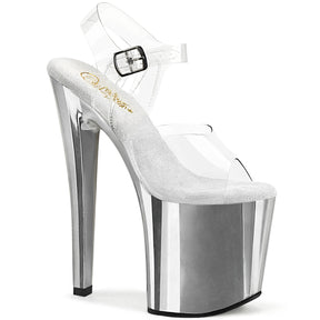 ENCHANT-708 Ankle Peep Toe High Heel Silver & Clear Multi view 1
