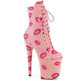 FLAMINGO-1020KISSES Lace-Up Lips Print Ankle Boot