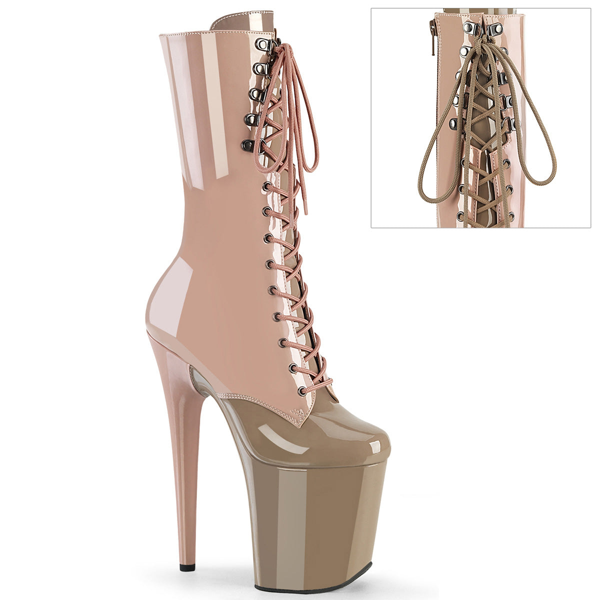 FLAMINGO-1054DC Two Tone Lace-Up Mid Calf Boot