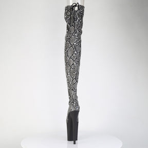 FLAMINGO-3008SP-BT Stretch Snake Print Pull-On Thigh Boot Black & Grey Multi view 3