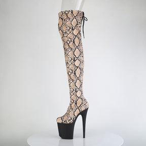 FLAMINGO-3008SP-BT Stretch Snake Print Pull-On Thigh Boot Nude & Brown Multi view 4