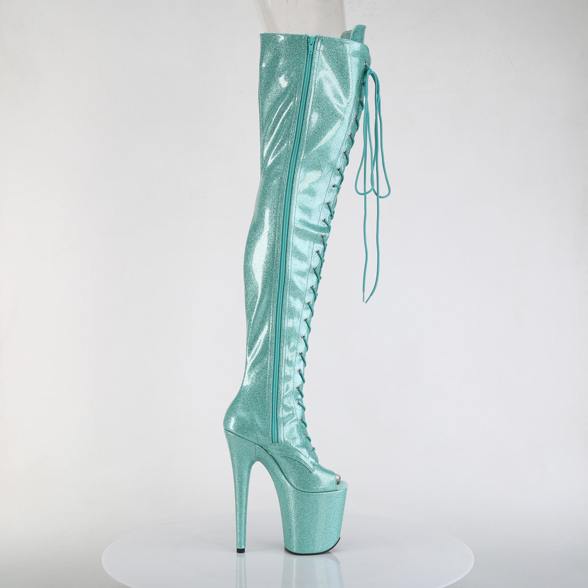 FLAMINGO-3021GP Peep Toe Lace-Up Thigh Boot Green Multi view 2