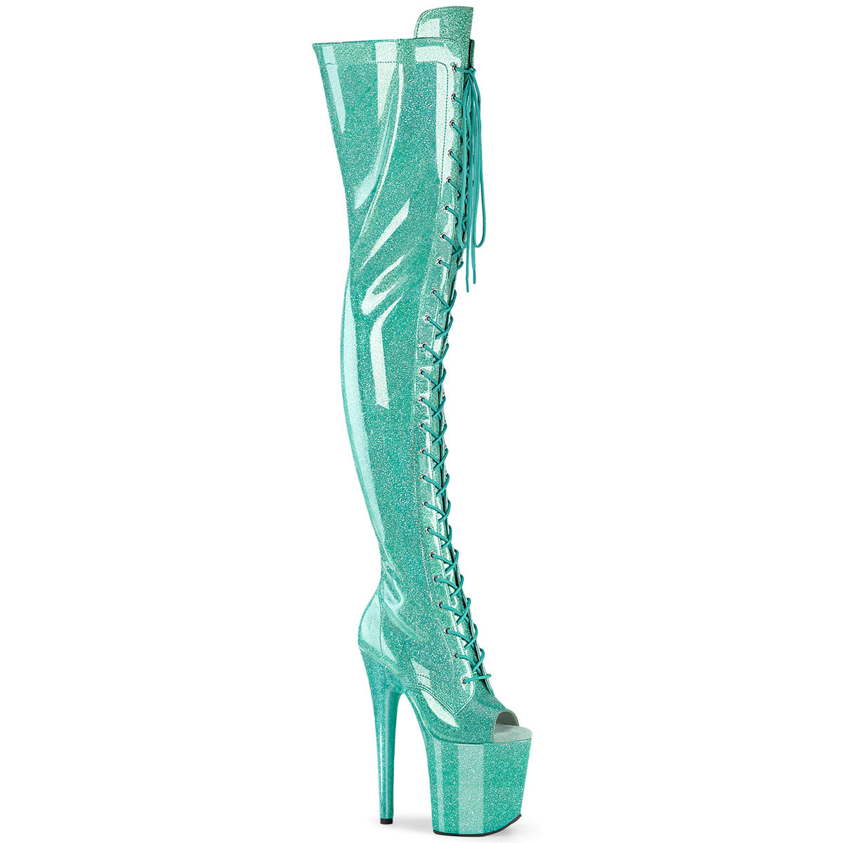 FLAMINGO-3021GP Peep Toe Lace-Up Thigh Boot