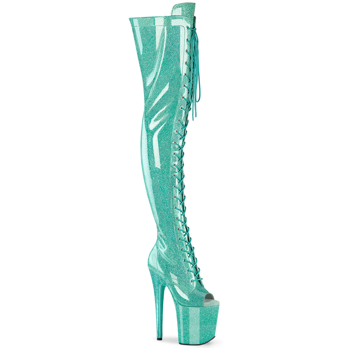 FLAMINGO-3021GP Peep Toe Lace-Up Thigh Boot Green Multi view 1